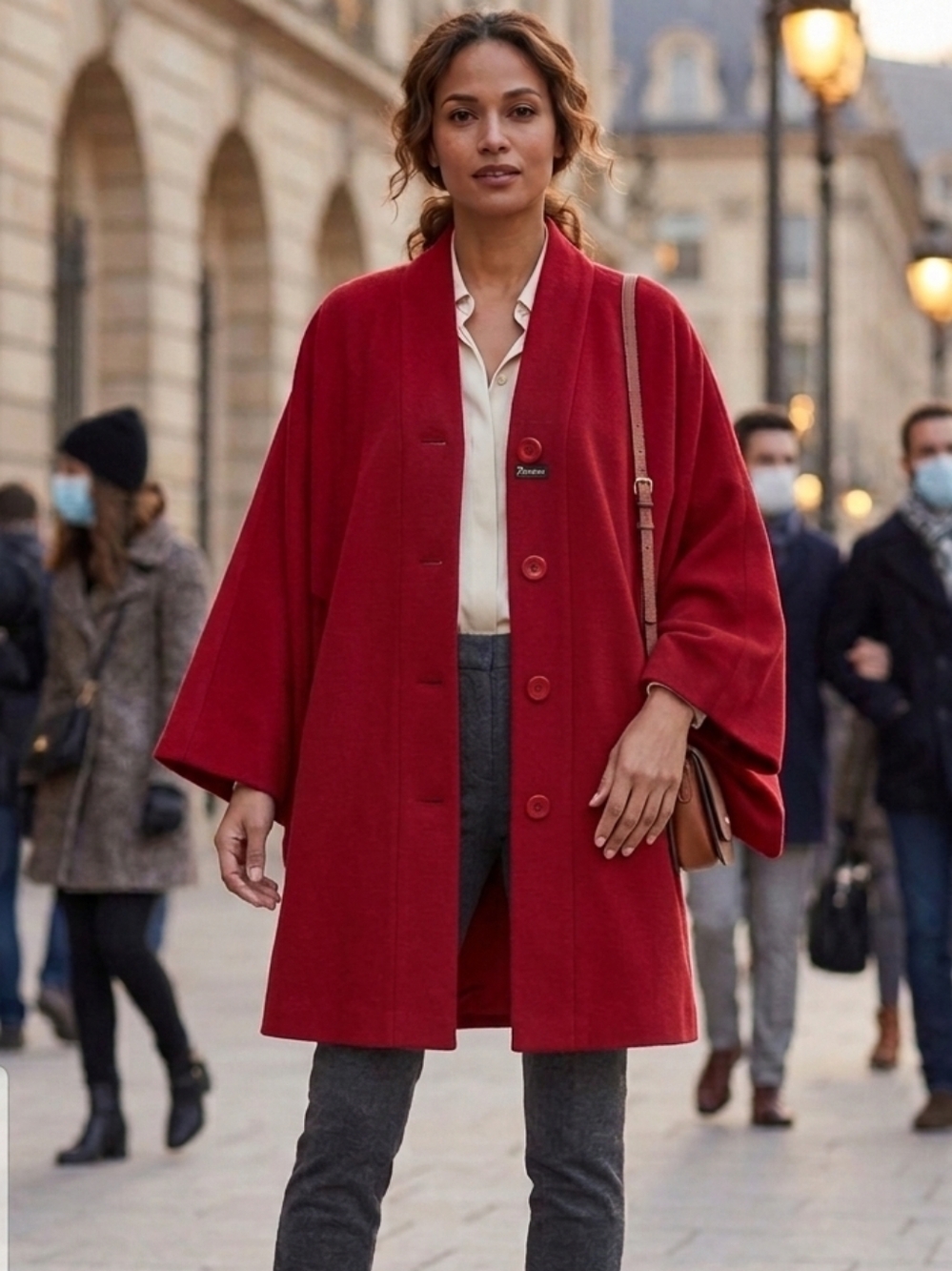 Red Button-Front Pea Coat